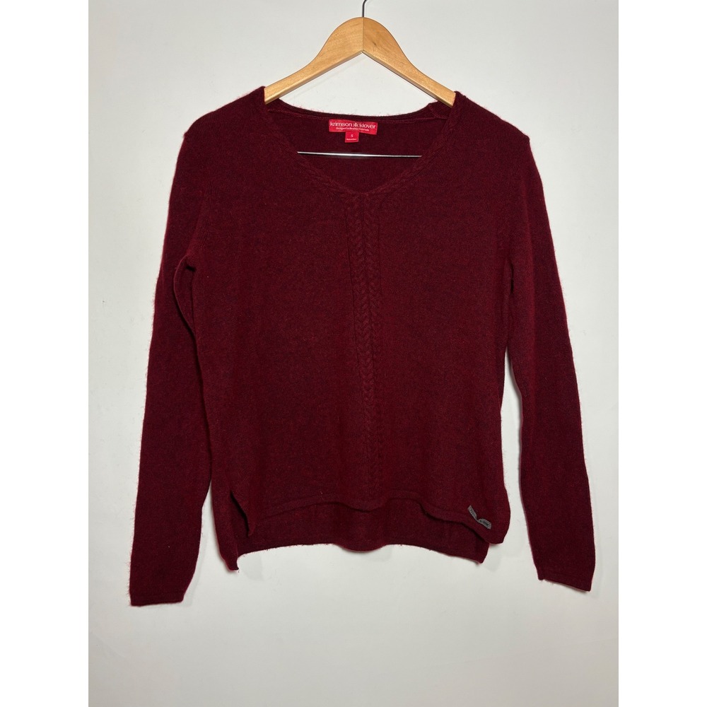 Krimson Klover Sweater Womens S Burgundy Wool Cashmere V-Neck Cable Knit Pull On